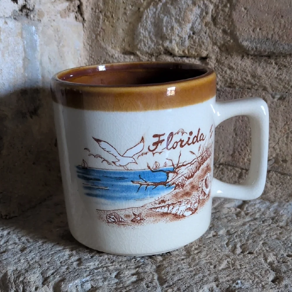 Vintage Seagull, Ocean, Sailboat, & Beach Florida Themed Stoneware Ceramic Mug - Picture 1 of 11